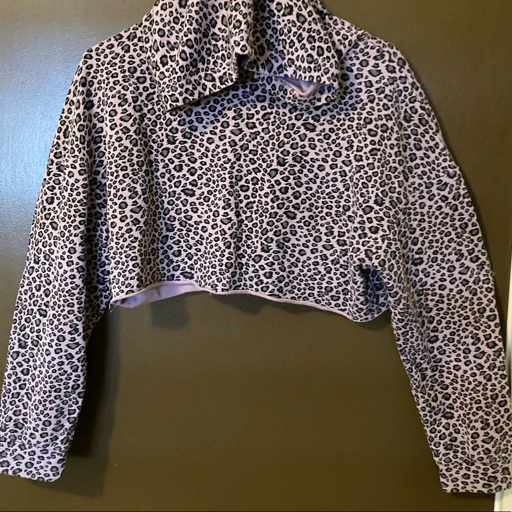 Purple leopard print crop top jacket from fashion nova